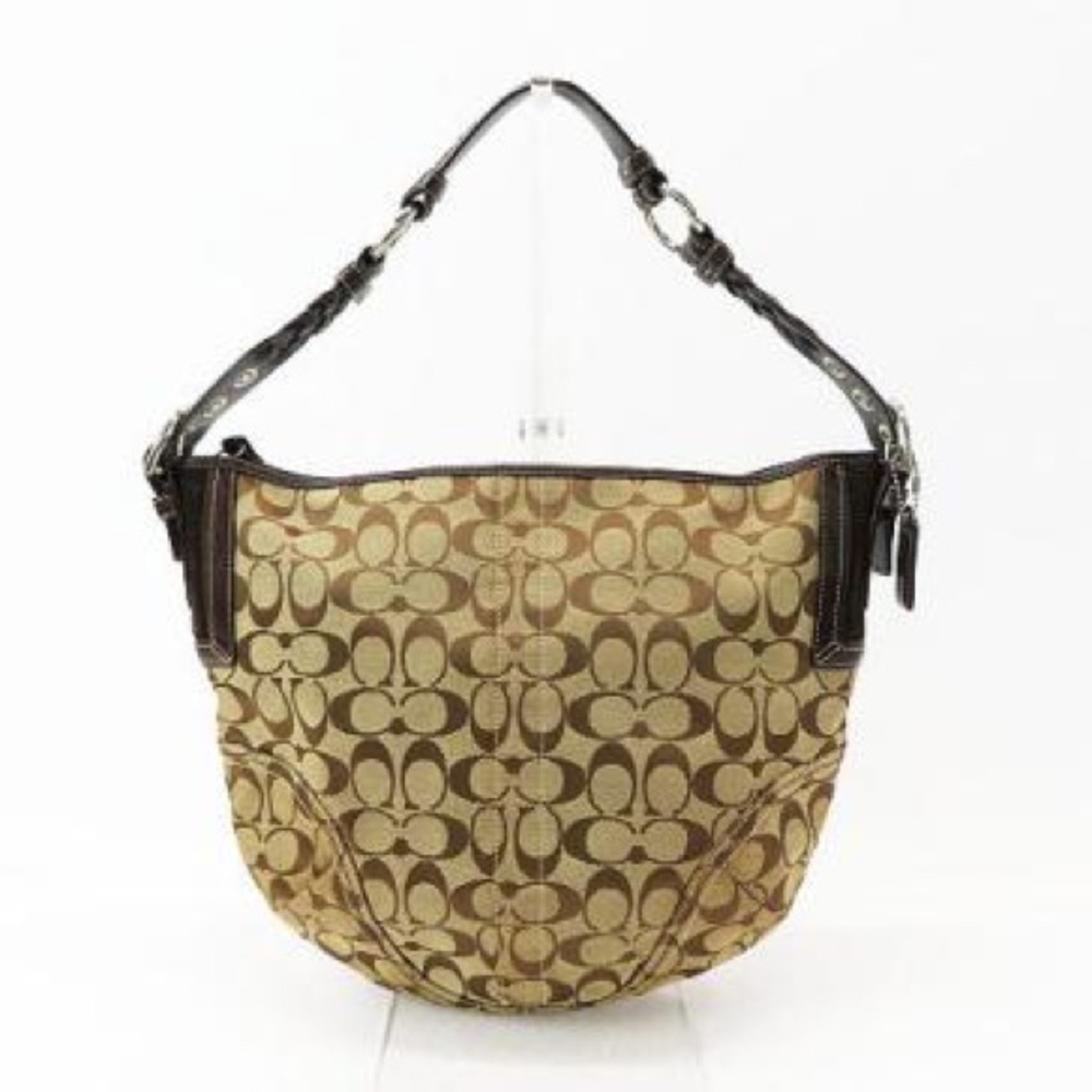Authentic COACH K05K-6279 Signature Trim/Leather Hobo Purse Handbag